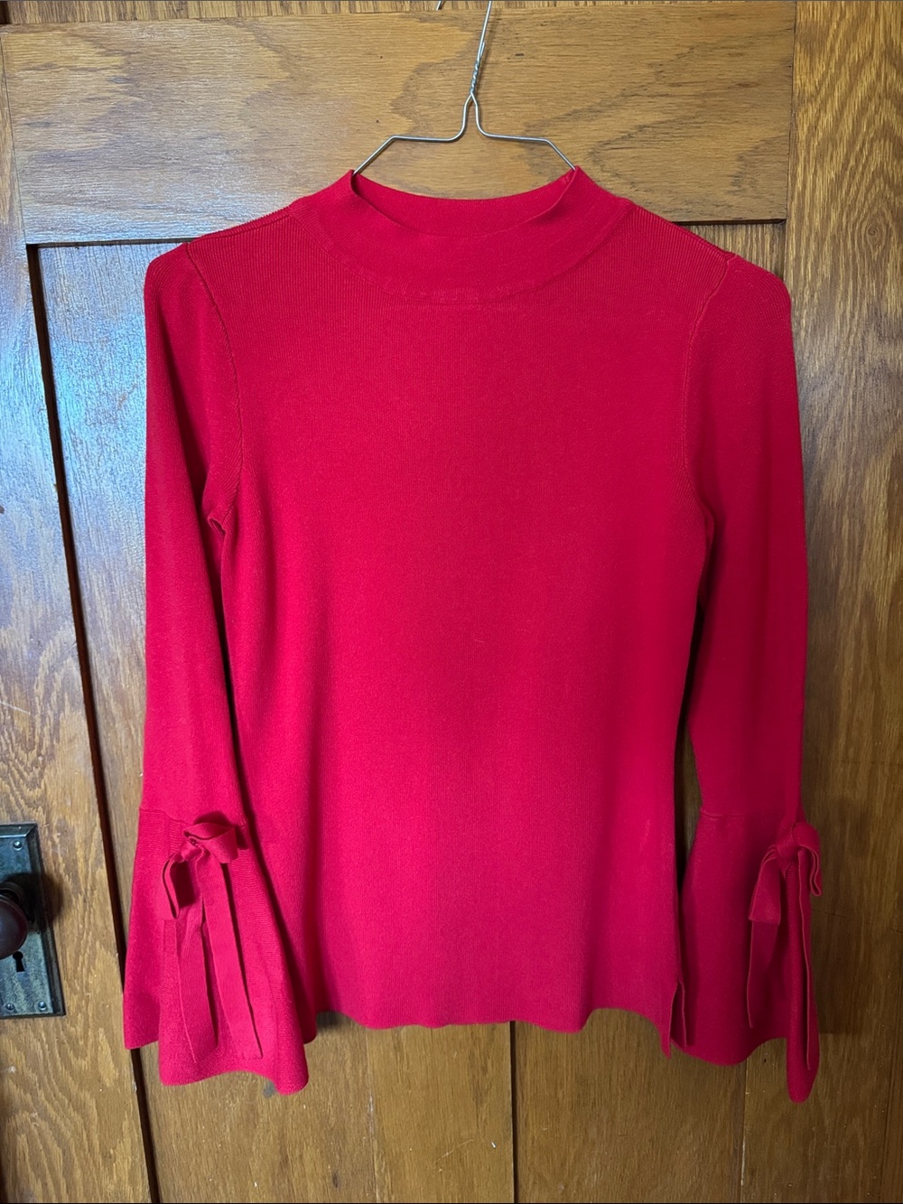 VENUS Red Mock Neck Long-Sleeve Top with Tie Cuffs